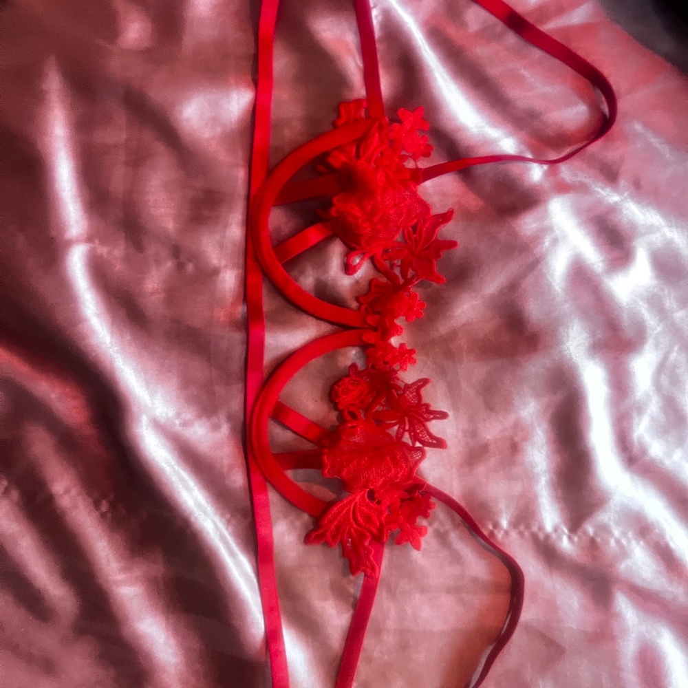 Red Flowered Cupless Bra